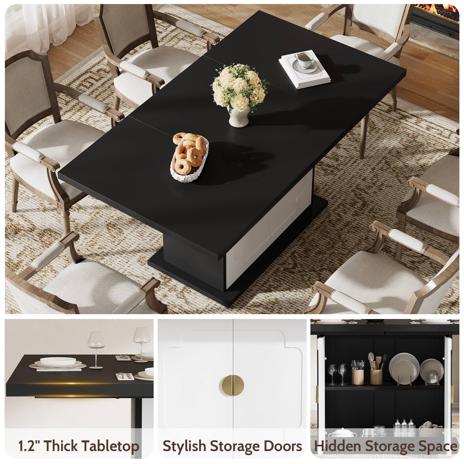 1.2" Thick Tabletop  
Stylish Storage Doors  
Hidden Storage Space