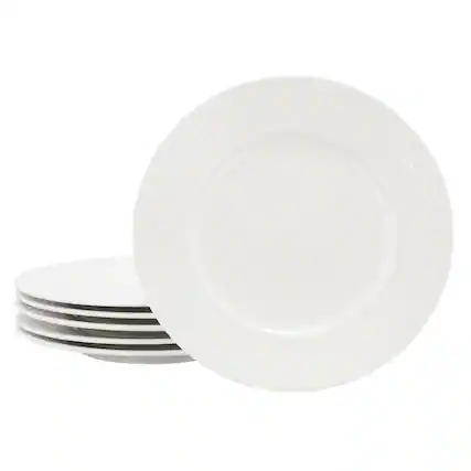 Front. Elama - Elama Ophelia 6 Piece Stoneware Dinner Plate Set in White - White.