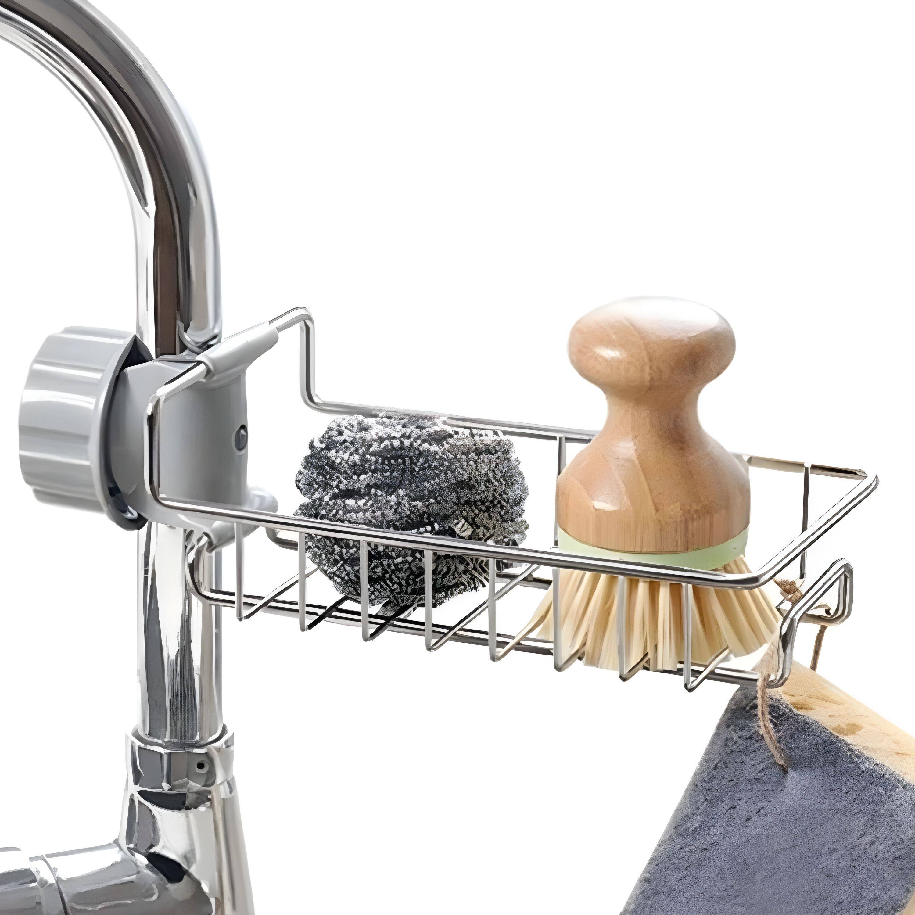 Left. Kitcheniva - Kitchen Dish Drain Rack For Sponge Soap & Dish Cloth - Silver.