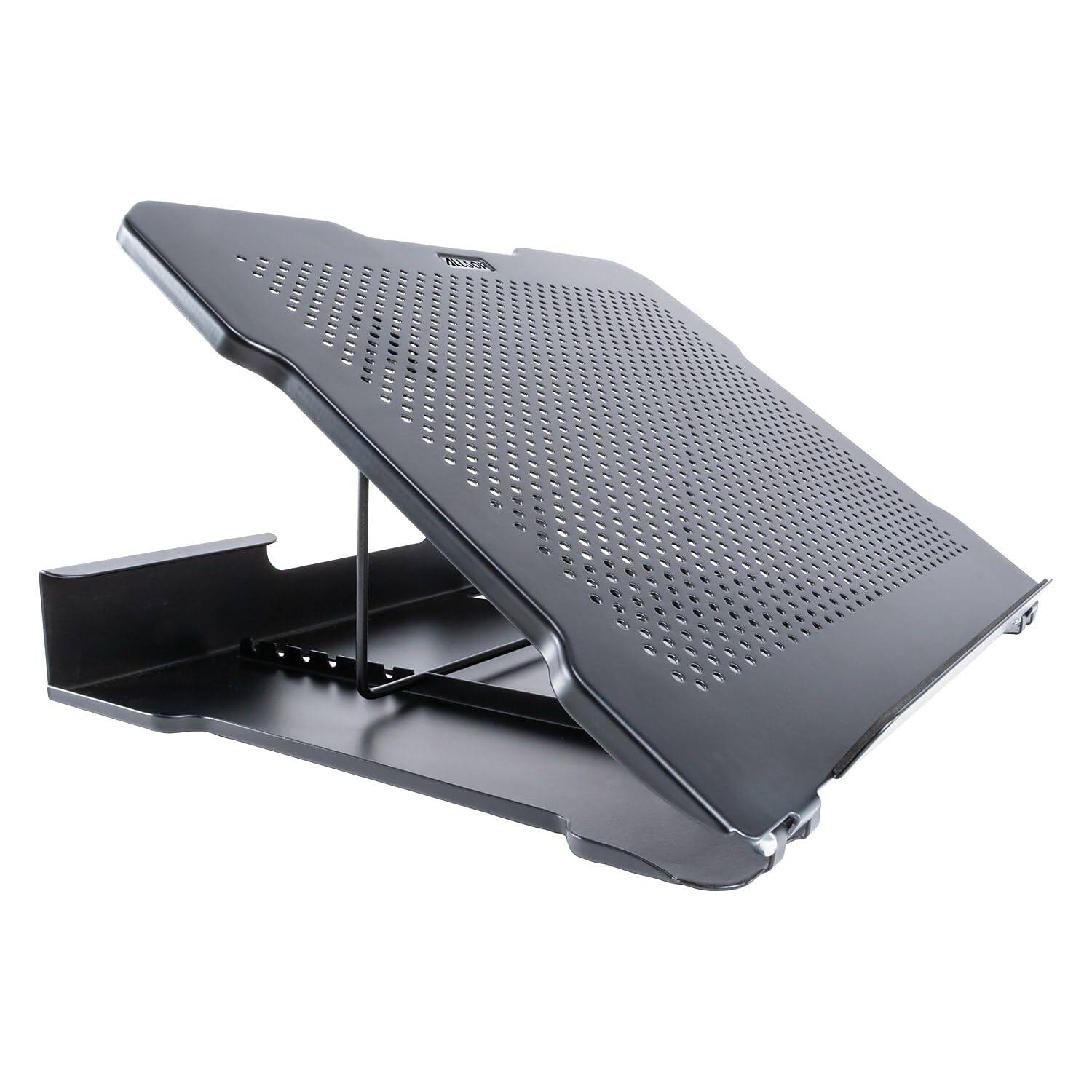 Angle. HongFei - Metal Art Ventilated Adjustable Laptop Stand - Black.