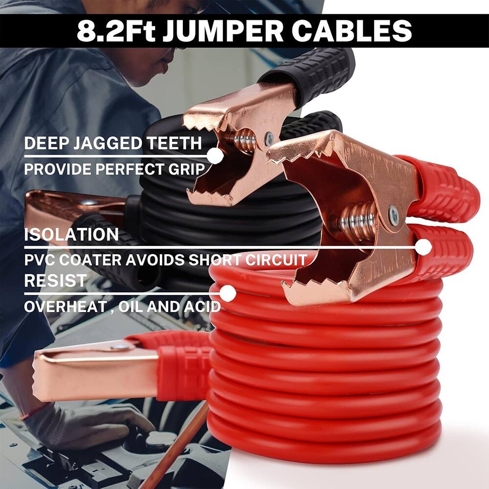 8.2Ft JUMPER CABLES

- DEEP JAGGED TEETH PROVIDE PERFECT GRIP
- ISOLATION
- PVC COATER AVOIDS SHORT CIRCUIT
- RESIST OVERHEAT, OIL AND ACID