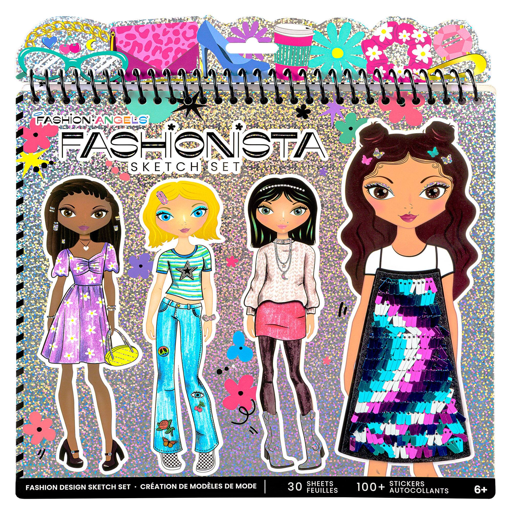 FASHION AN ANGELS FASHIONISTA SKETCH SET FASHION DESIGN SKETCH SET CREATION DE MODÈLES DE MODE | SHEETS 30 FEUILLES STICKERS 100 + AUTOCOLLANTS 6+