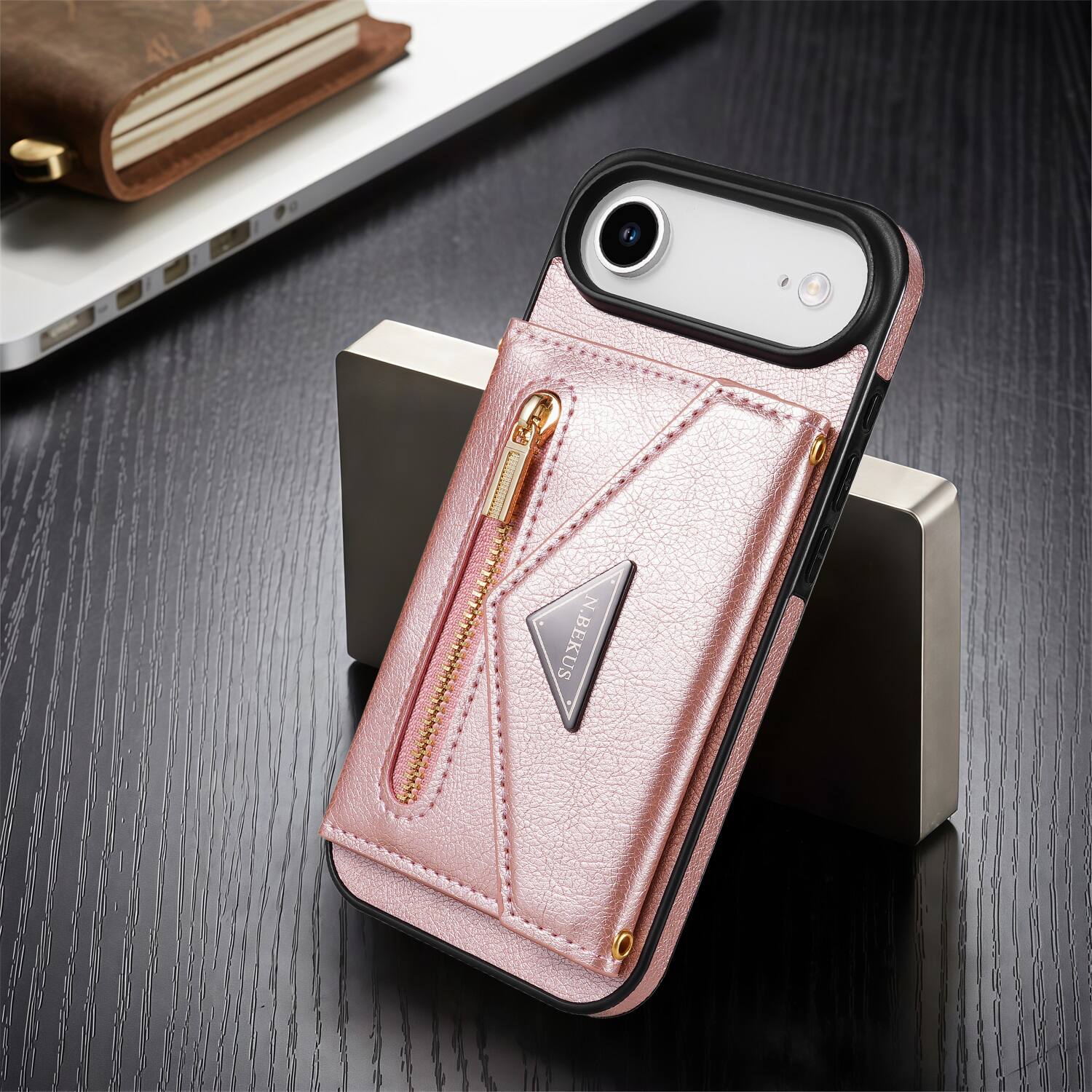 Back. Dteck - Dteck Crossbody Zipper Wallet Case with Adjustable Lanyard for Apple iPhone Air (2025) Kickstand Cover - Pink.