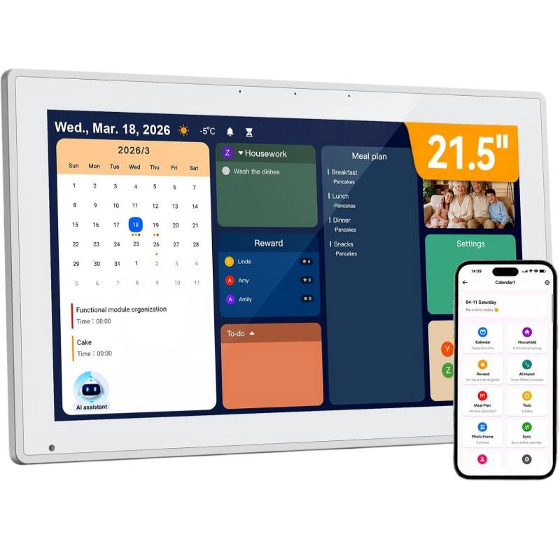 MESWAO - 21.5-Inch Smart Digital Calendar, HD Touchscreen, Syncs Google, Outlook and iCloud, Chore Chart, Meal Planner - White