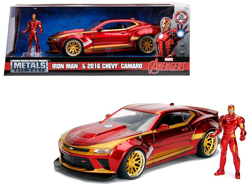 2016 Chevrolet Camaro with Iron Man Diecast Figure "Marvel" Series 1/24 Diecast Model Car by Jada - Red With Gold
