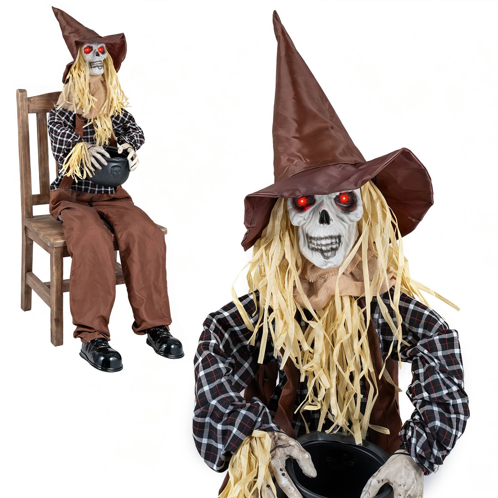 Alt View 1. Costway - Costway Halloween Animatronic Sitting Scarecrow with Candy Bowl Lighted Eyes Head Movement - Multicolor.