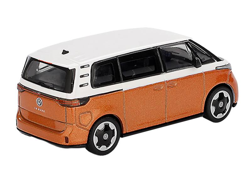 Left. Mini GT - Volkswagen ID.Buzz Van Candy White and Energetic Orange Metallic Limited Edition 1/64 Diecast Model Car by Mini GT - White and Orange Metallic.