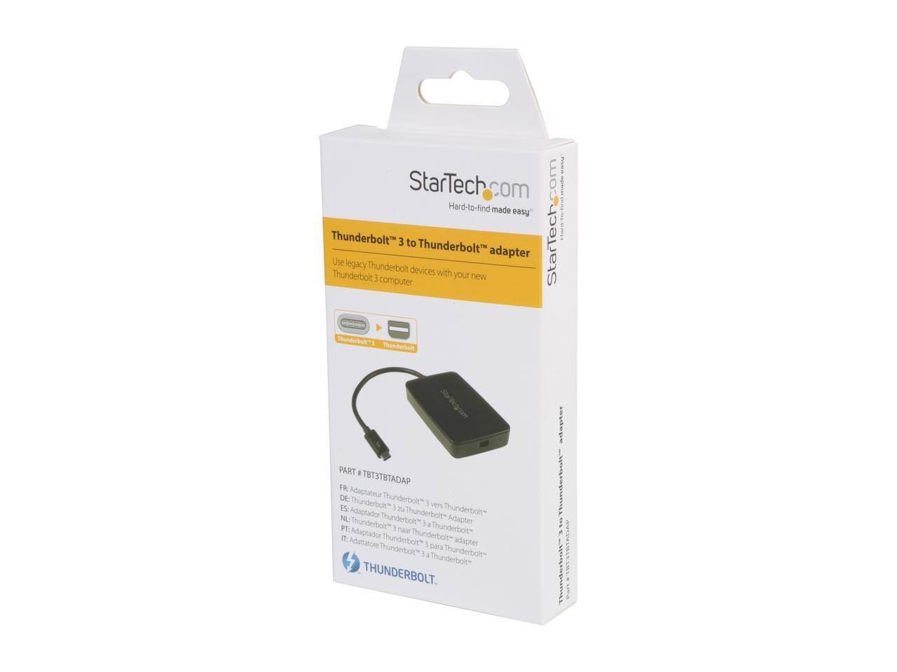 StarTech.com Thunderbolt 3 to Thunderbolt 2 adapter  
Use legacy Thunderbolt devices with your new Thunderbolt 3 computer  

PART # TBT3TBTADAP  

FR: Adaptateur Thunderbolt 3 vers Thunderbolt 2  
DE: Thunderbolt 3 zu Thunderbolt 2 Adapter  
ES: Adaptador Thunderbolt 3 a Thunderbolt 2  
NL: Thunderbolt 3 naar Thunderbolt 2 Adapter  
PT: Adaptador Thunderbolt 3 para Thunderbolt 2  
IT: Adattatore Thunderbolt 3 per Thunderbolt 2  

THUNDERBOLT.