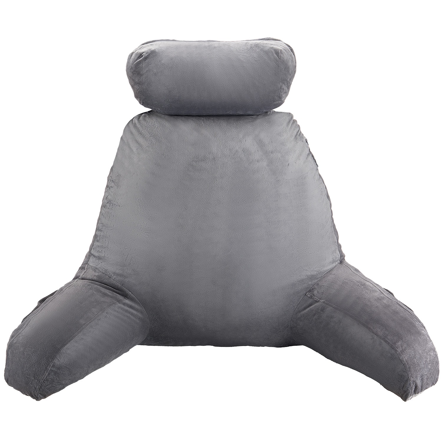 Front. VEVOR - Reading Pillow, Large Bed Pillow with Removable Headrest, Back Pillow with 3 Pockets, Shredded Memory Foam - Grey.