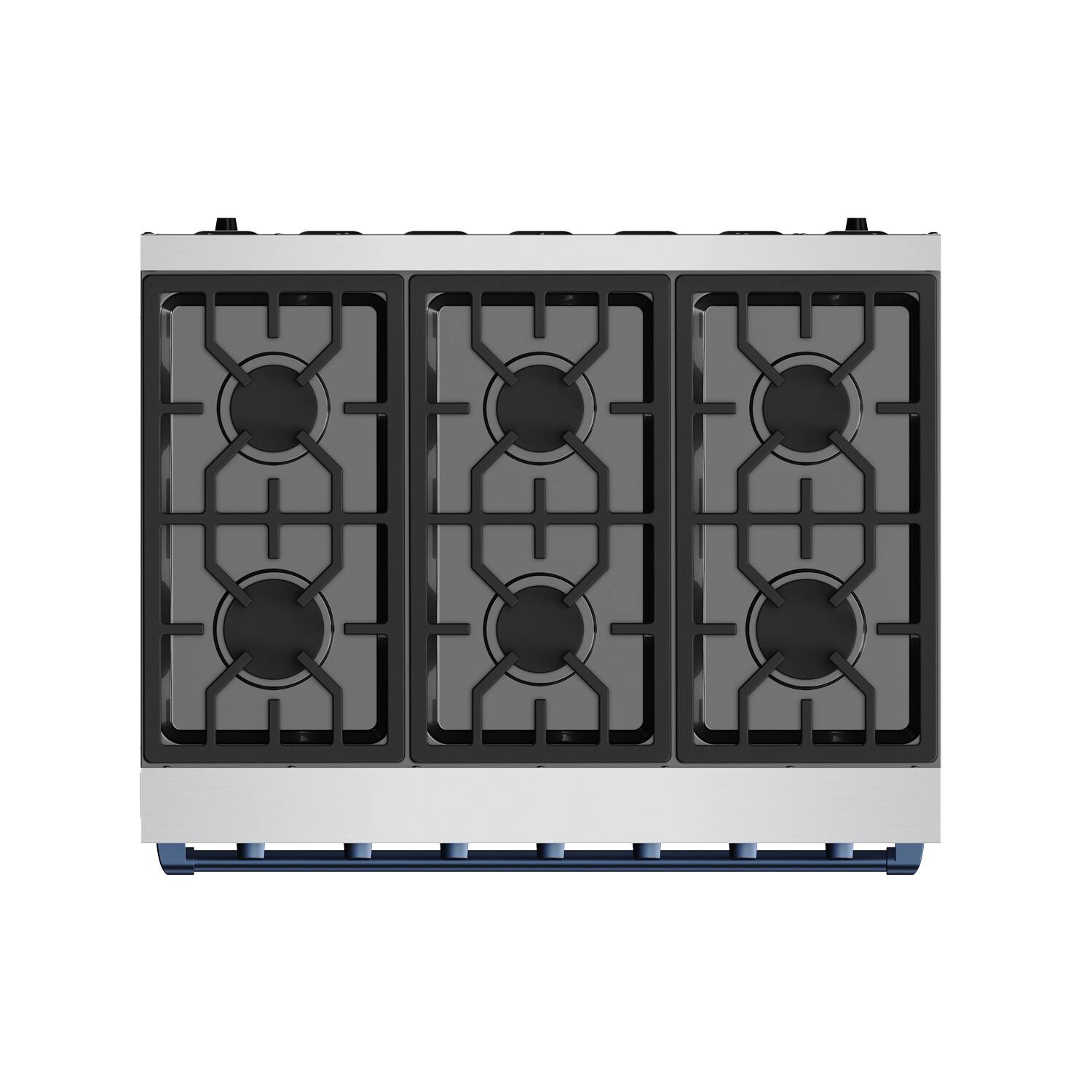 Back. Thor Kitchen - Gordon Ramsay Series by Thor Kitchen 6.0 Cu. Ft Freestanding Gas Range with Navy Blue Hardware - Stainless Steel.