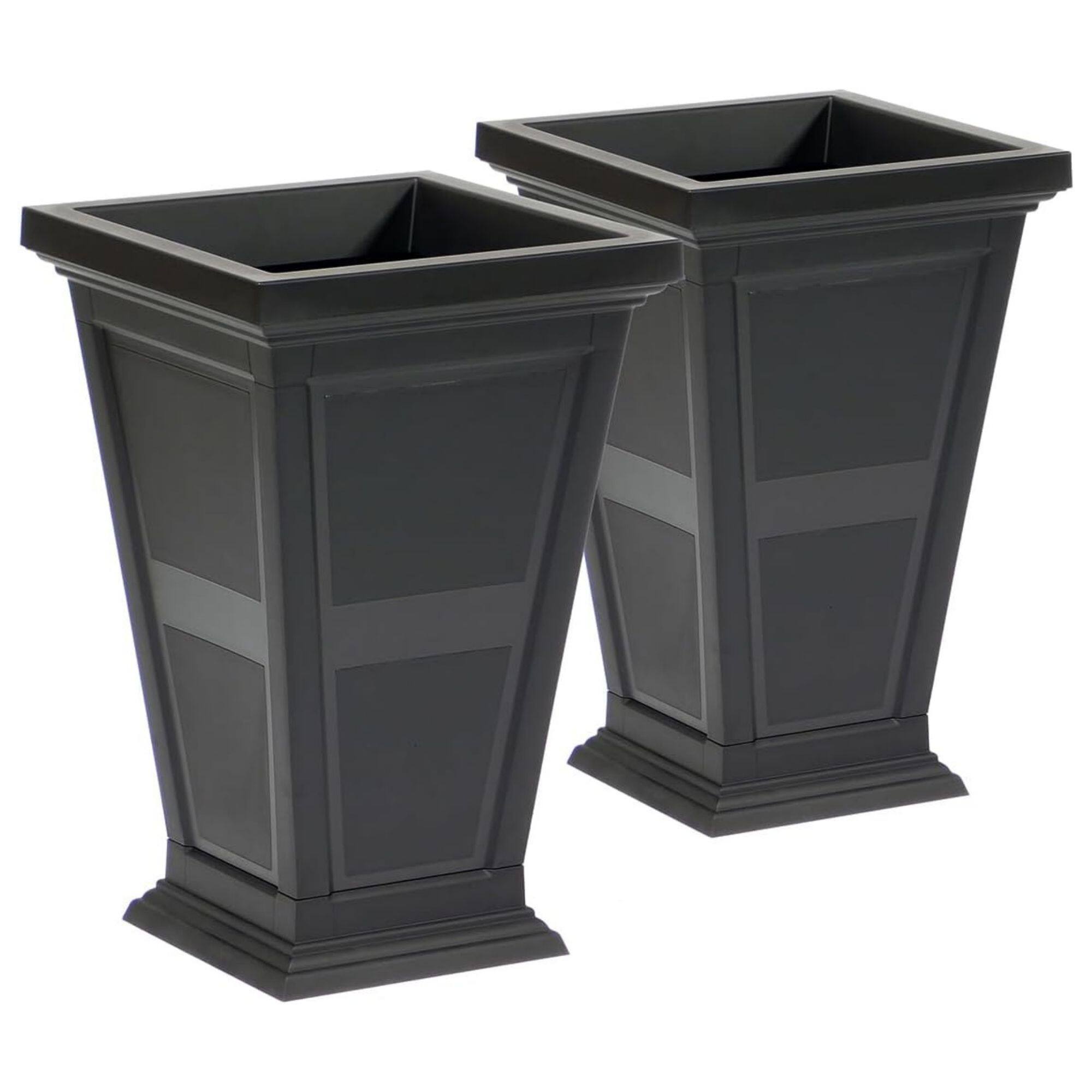Front. FCMP Outdoor - FCMP Outdoor Modemmo Self-Watering Planter, Chelsea Pattern, Black, Set of 2.