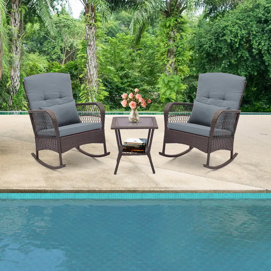 Coffee Rocking Chair Costway 3 PCS Patio Rocker Set Outdoor Wicker Rocking Chairs with ...