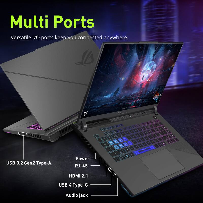 Multi Ports  
Versatile I/O ports keep you connected anywhere.  

- USB 3.2 Gen2 Type-A  
- Power RJ-45  
- HDMI 2.1  
- USB 4 Type-C  
- Audio jack