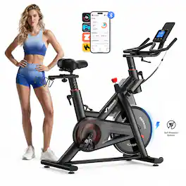 MERACH - Self-Powered & Auto-Resistance Exercise Bike 40LBS Flywheel, Bluetooth App, 350LBS Adjustable Seat Handlebars - Red
