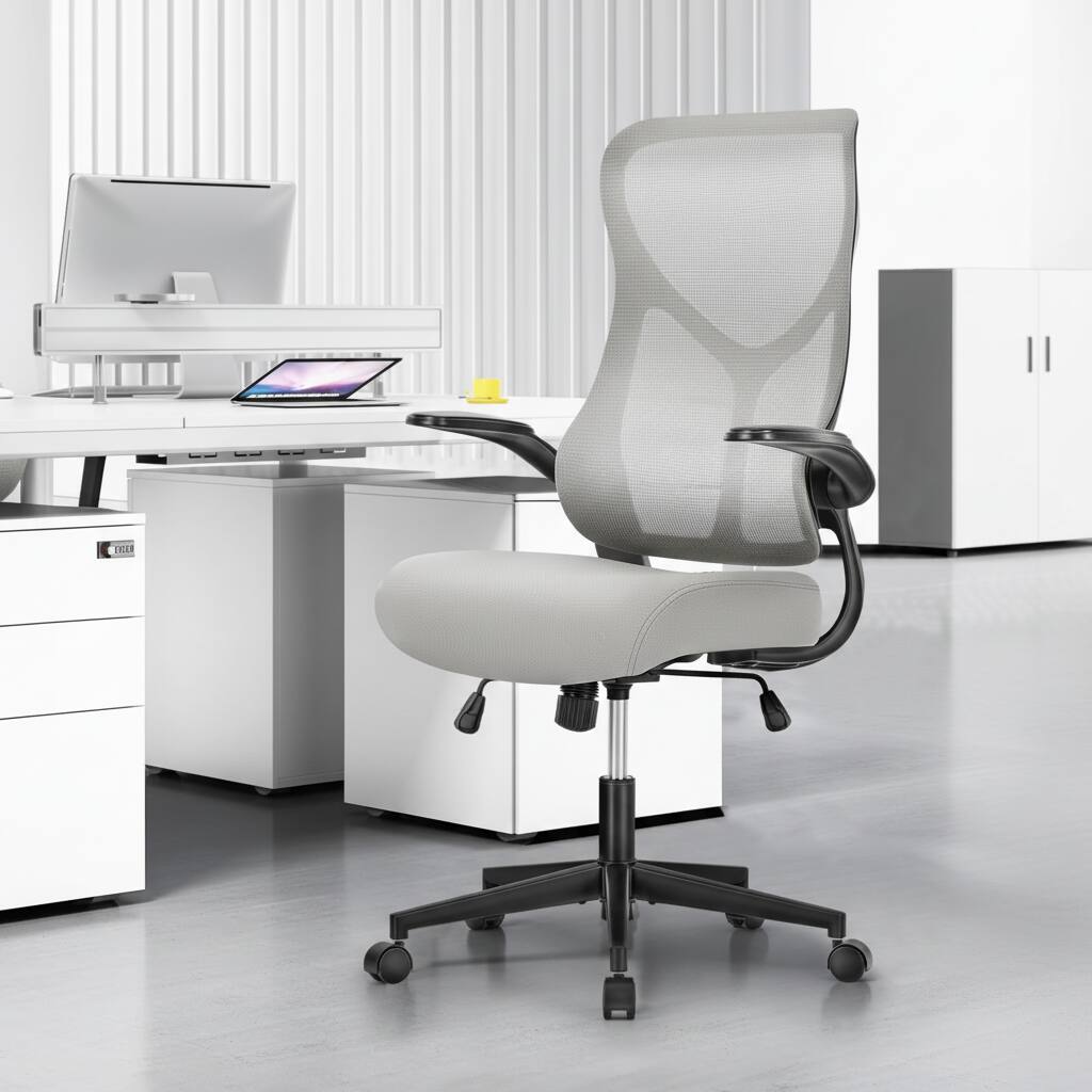 Front. AOITUN - Ergonomic office desk chair with adjustable arms and lumbar support for home or office - Gray.