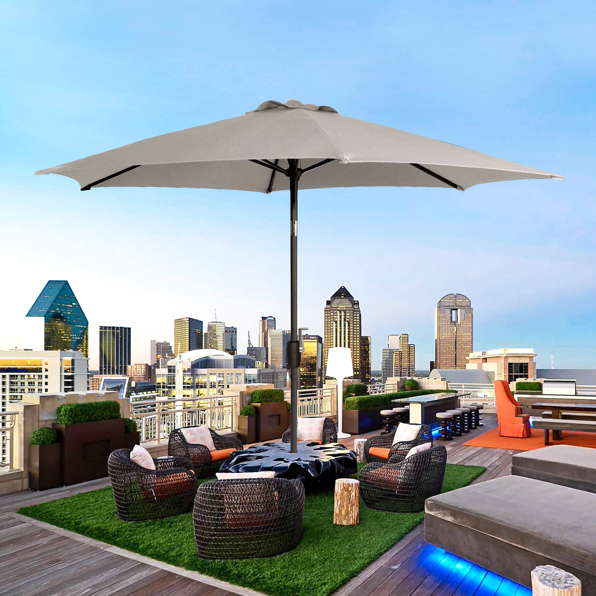 Back. Vaczon - 9' Outdoor Patio Umbrella with Crank Lift and 30° Tilt, UV50+ Market Umbrella with Steel Frame and Polyester - Beige.