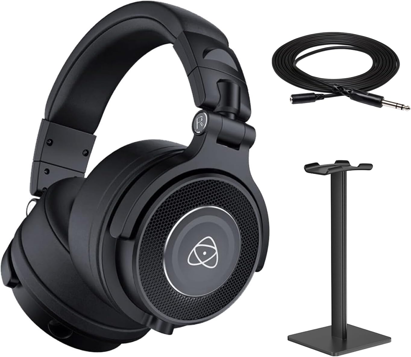 Front. Atomos - Atomos StudioSonic Professional Over-Ear Black Headphones + Cable + Stand Bundle.