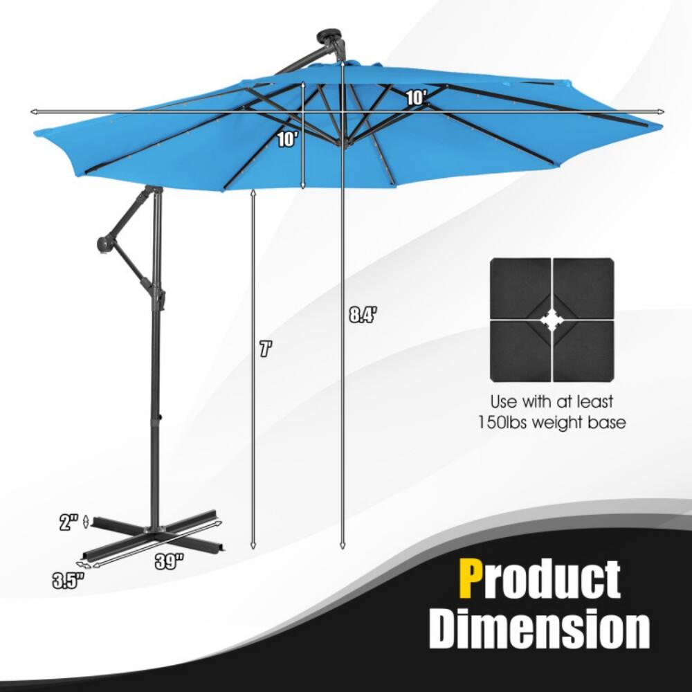 10' 10' T 8.4'  
Use with at least 150lbs weight base  
2" 3.5" 39"  
Product Dimension