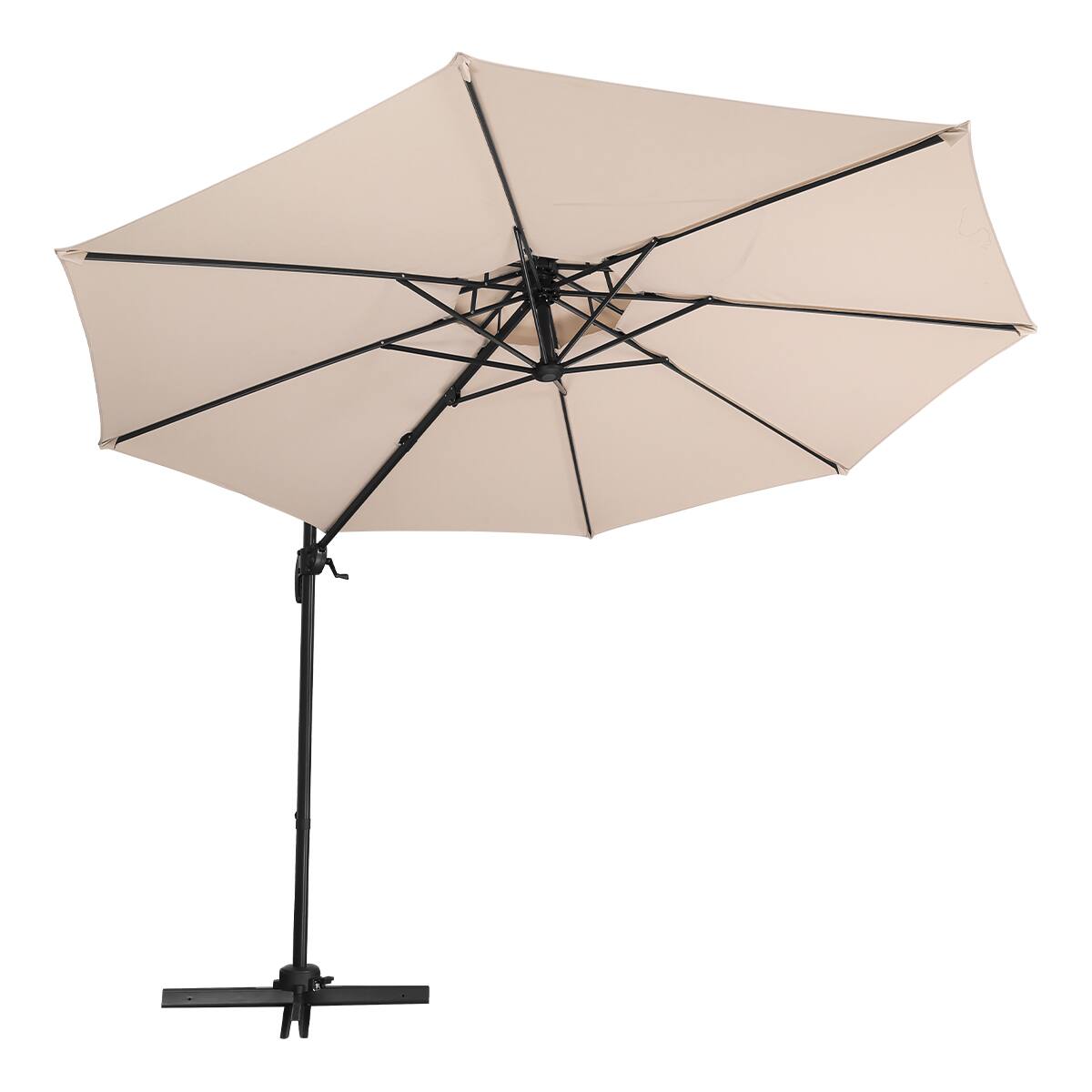 Alt View 4. Ainfox - Ainfox 10FT Double Top Cantilever Patio Umbrella with Cross Base,Offset Hanging with Tilt Adjustment & 360 Rotation - Khaki.