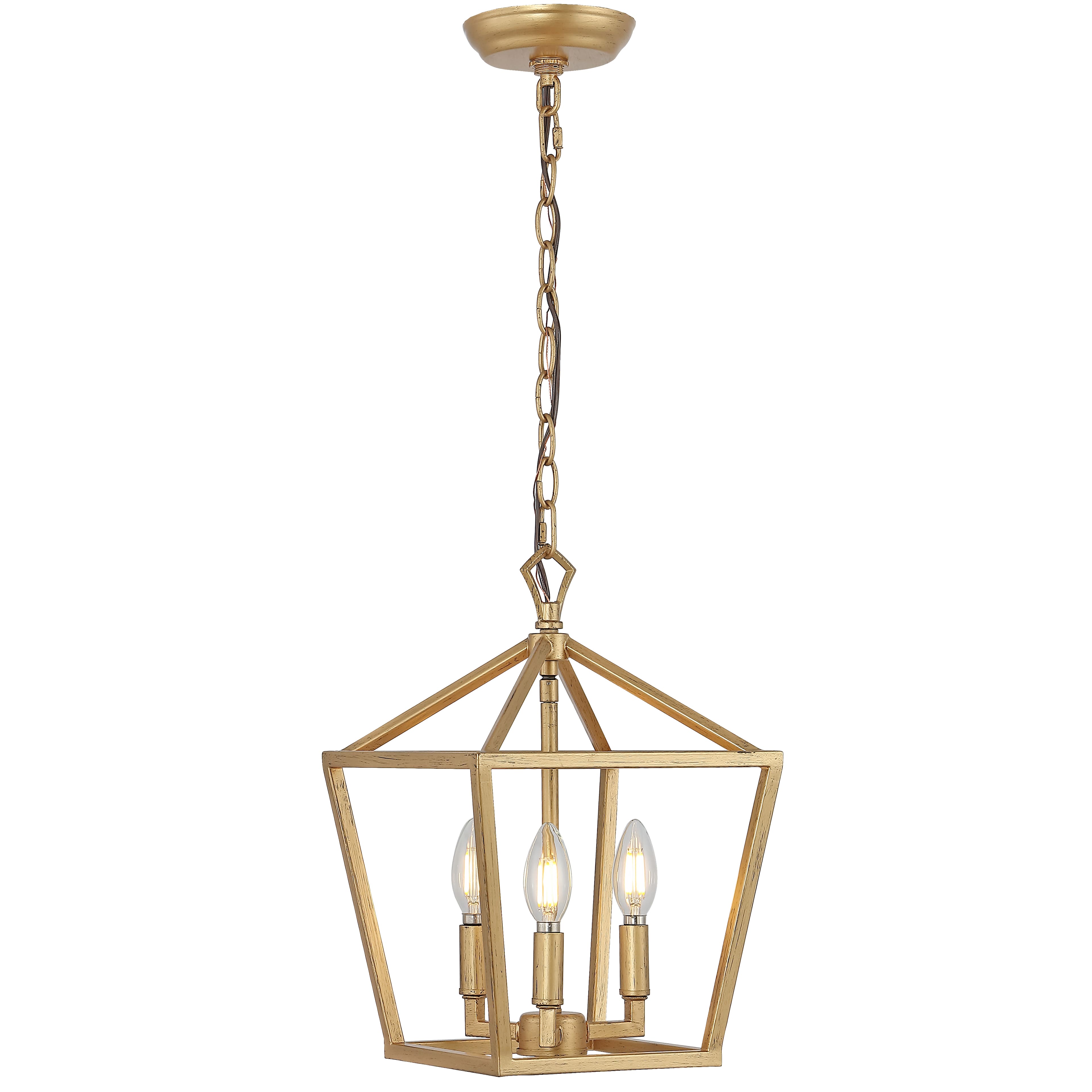 Jonathan Y - Ojai 10" 3-Light Iron Classic Modern Pagoda LED Pendant Lantern - Brass Gold