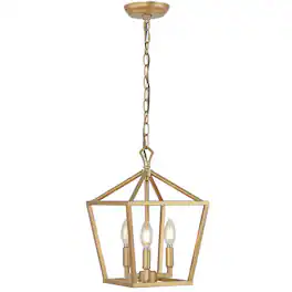 Jonathan Y - Ojai 10" 3-Light Iron Classic Modern Pagoda LED Pendant Lantern - Brass Gold