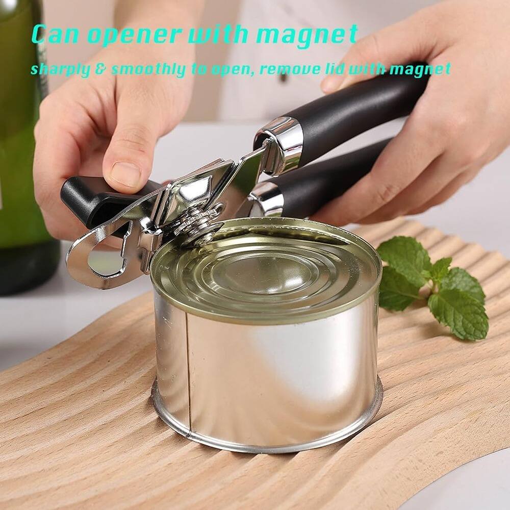 Can opener with magnet  
sharply & smoothly to open, remove lid with magnet