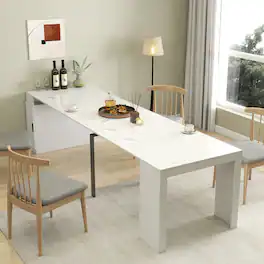 Tiramisubest - Modern Multifunctional Extendable Dining Table with Outlet, Space Saving Expanding Table with Storage - White