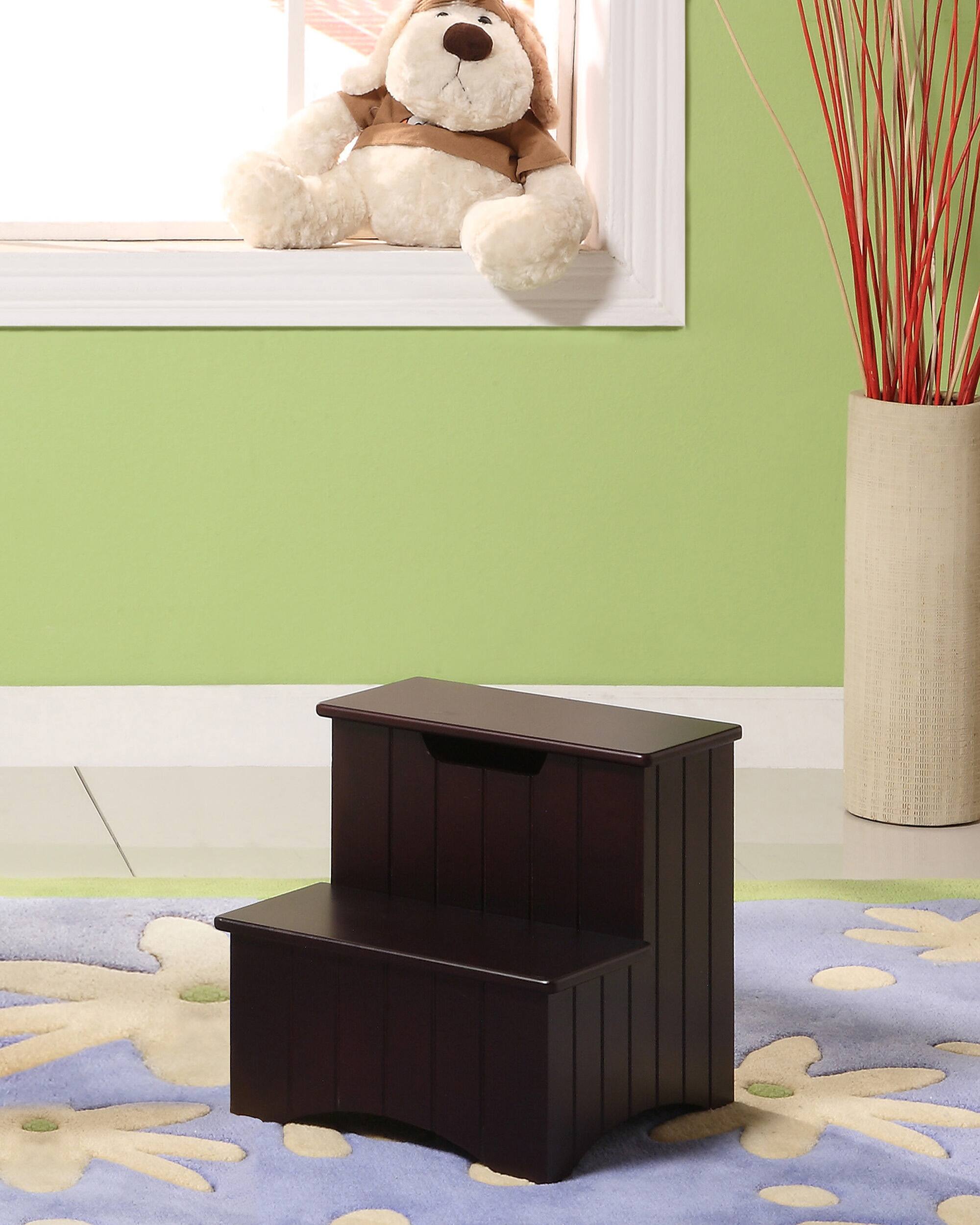 Kings Brand Furniture - Takoma Wood Step Stool With Storage - Dark cherry