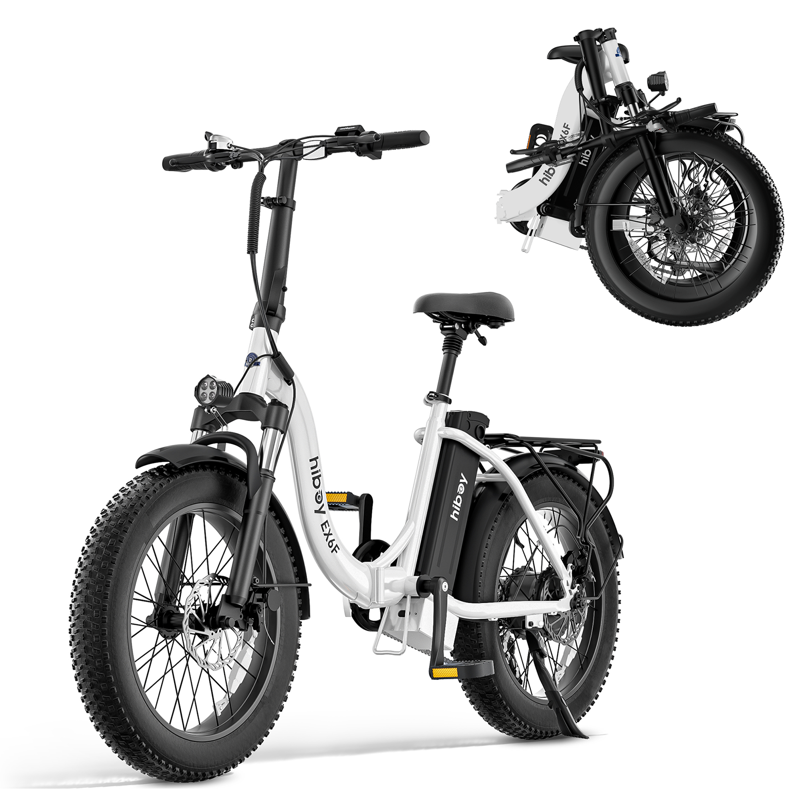 HiBoy - EX6F Foldable Electric Bike w/ 75 mi Max Operating Range & 25 mph Max Speed - 67.7*24.2*50.8 - White - Angle_Zoom