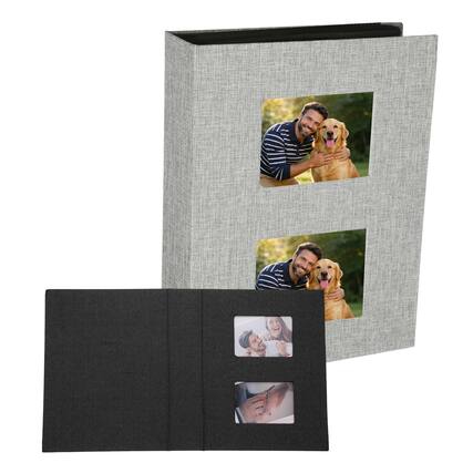 Front. Unique Bargains - Photo Album 8.9x6.9 Inch 200 Photos Linen Cover Photo Book with Display Window for Family Wedding Anniversary - Gray.