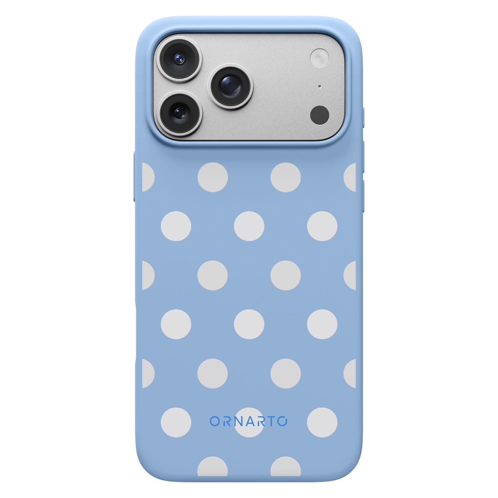Front. Ornarto - ORNARTO Designed for iPhone 17 Pro Max Case, Liquid Silicone Soft Gel Shockproof Protective Case-Blue White Polka - Blue White Polka Dot.