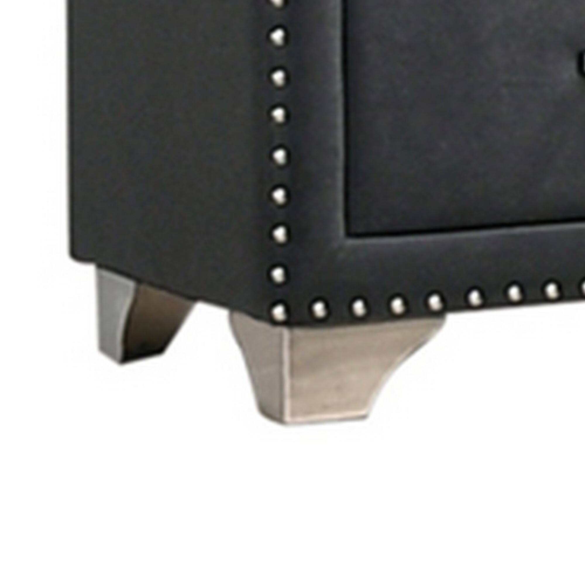 Back. Manhattan Lane - Cale 26 Inch Modern Glam Wood Nightstand, Nailhead,  Velvet Upholstered - Gray, Chrome.