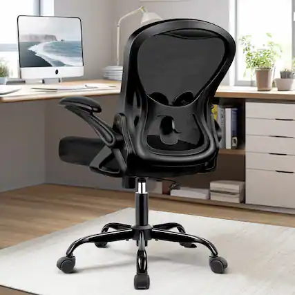 Front. Brick Attic - Ergonomic Mesh Home Office Desk Chairs, Breathable Swivel Task Chair with Adjustable Lumbar Support Flip Up Armrest - Black.