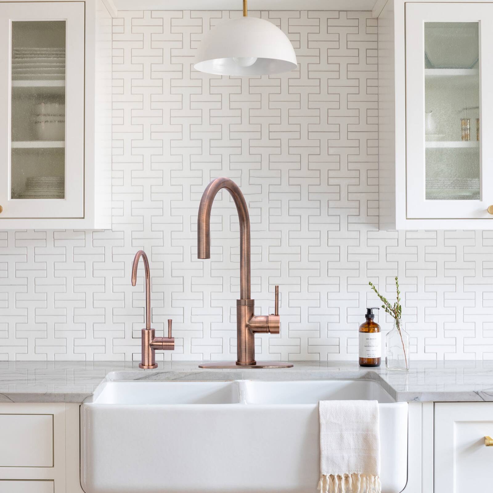 Alt View 4. Akicon - Akicon Solid Brass Single Handle Kitchen Faucet with Pull Down Sprayer in Antique Copper - Antique Copper.