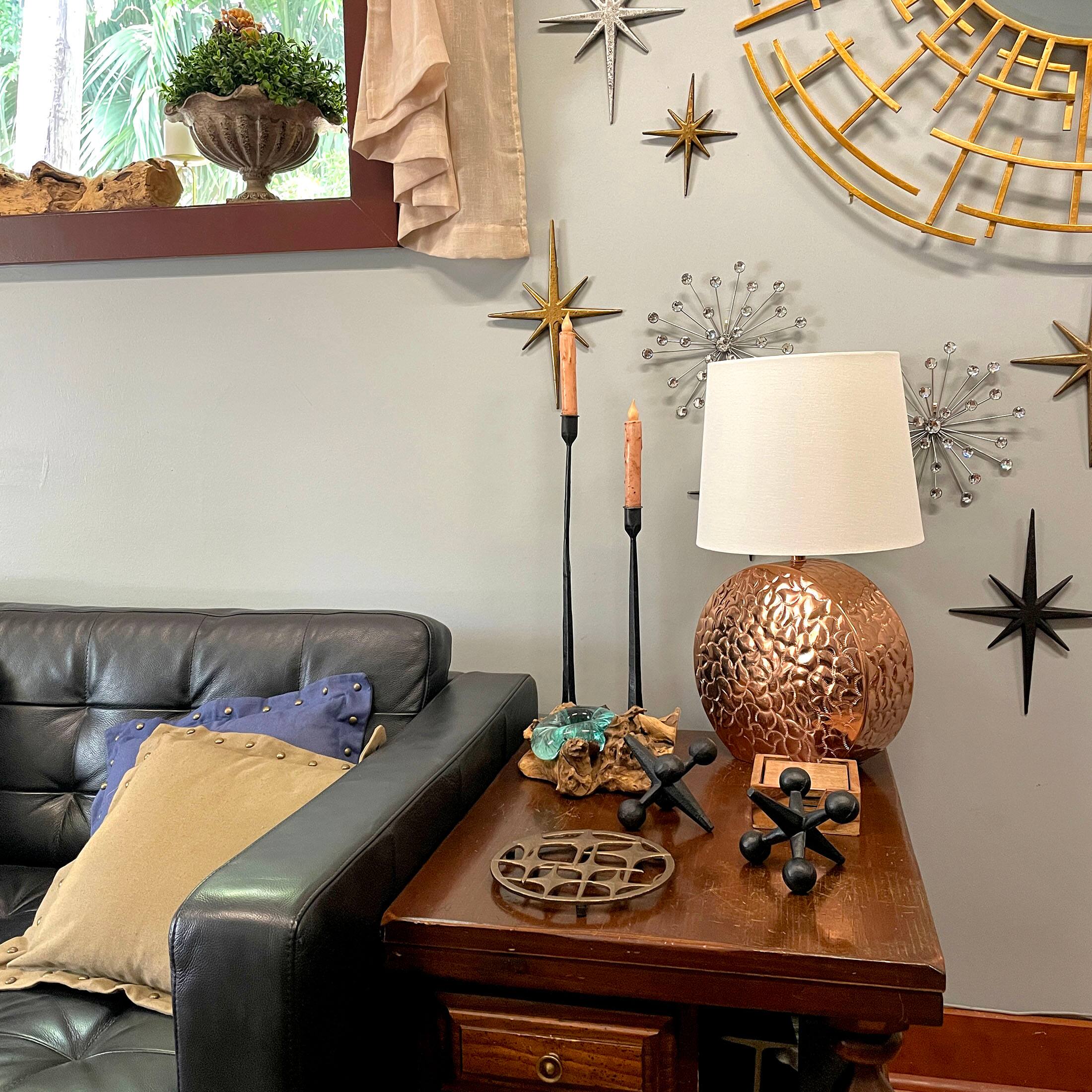 Alt View 4. Zeckos - Cast Iron Stars Trivet – Bronze Finish, 8" Round, Mid Century Modern Style - Bronze.