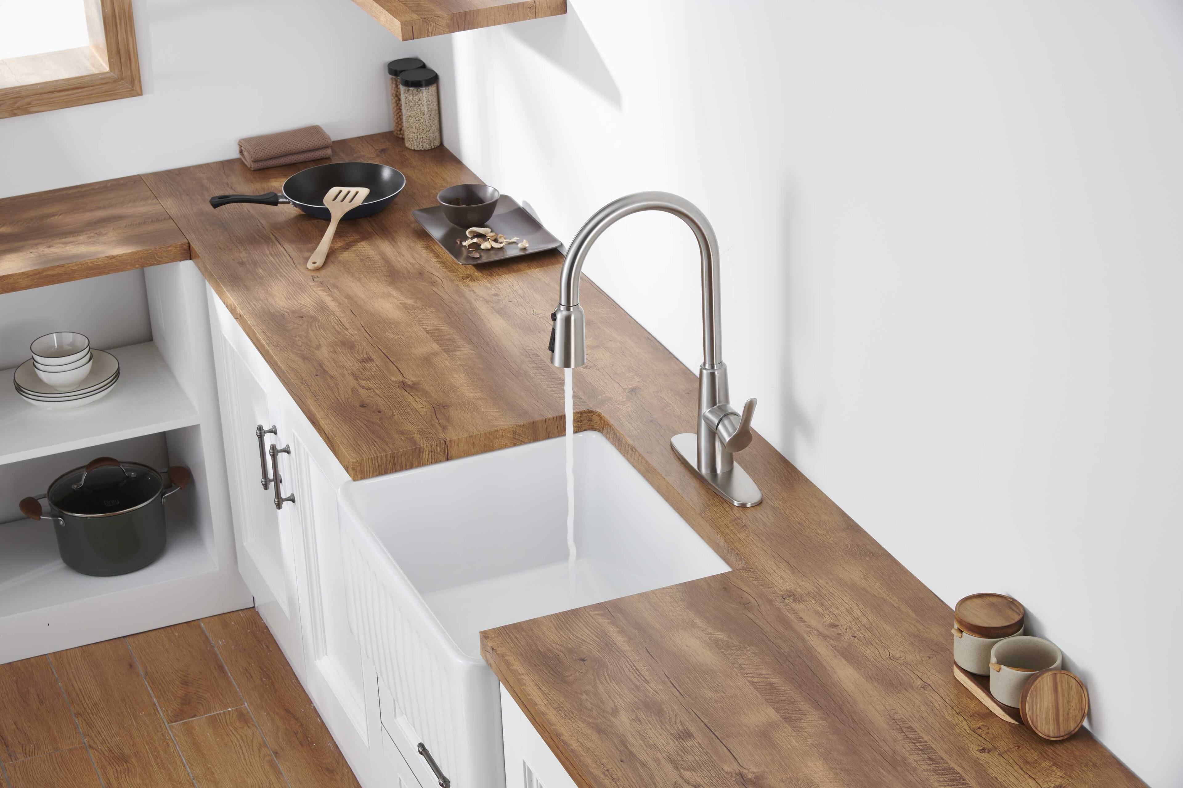 Left. APRILSOUL - Kitchen Sink Faucet with Pull Out Sprayer Brushed Nickle Stainless Steel Faucet 3 Way Setting Single Handle Deck Plate - Brushed Nickel.