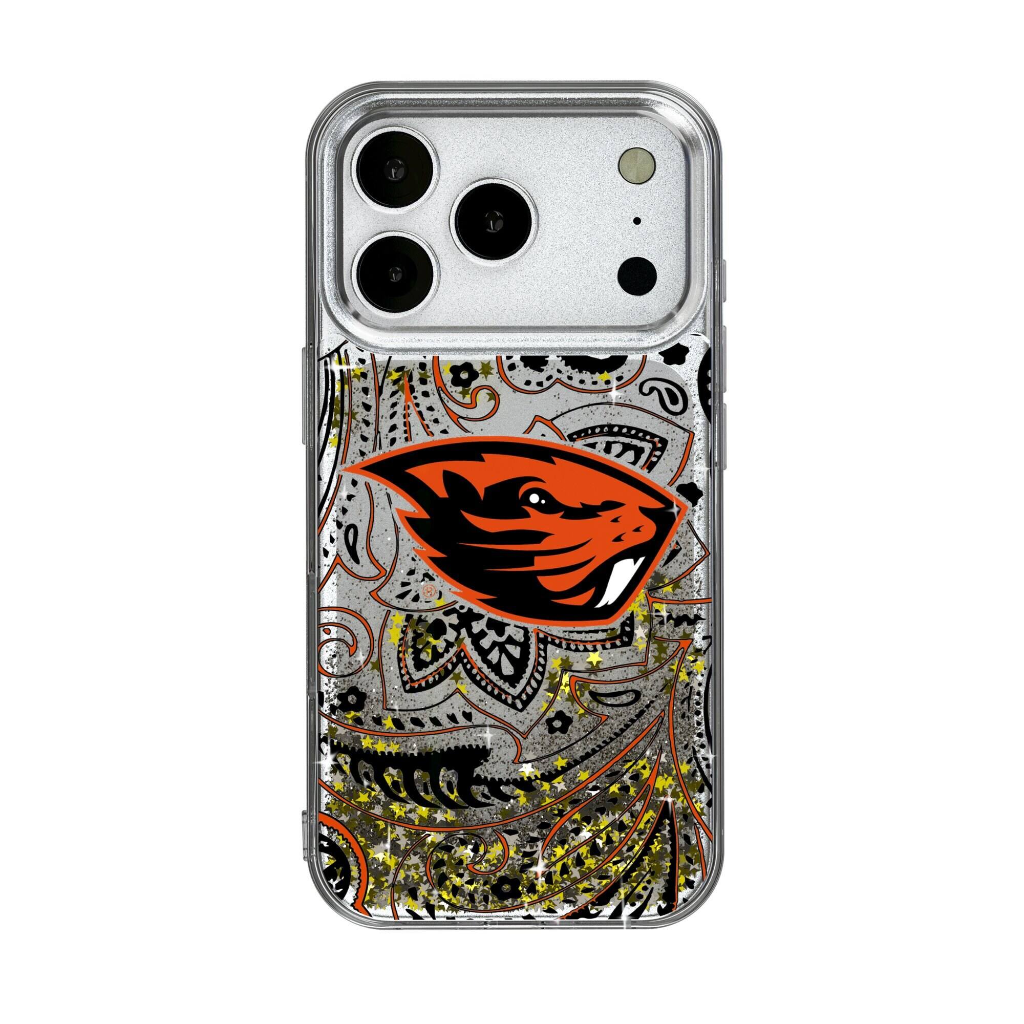 Front. Keyscaper - Oregon State Beavers iPhone Glitter Paisley Design Case - 13 Pro Max - Multicolor.