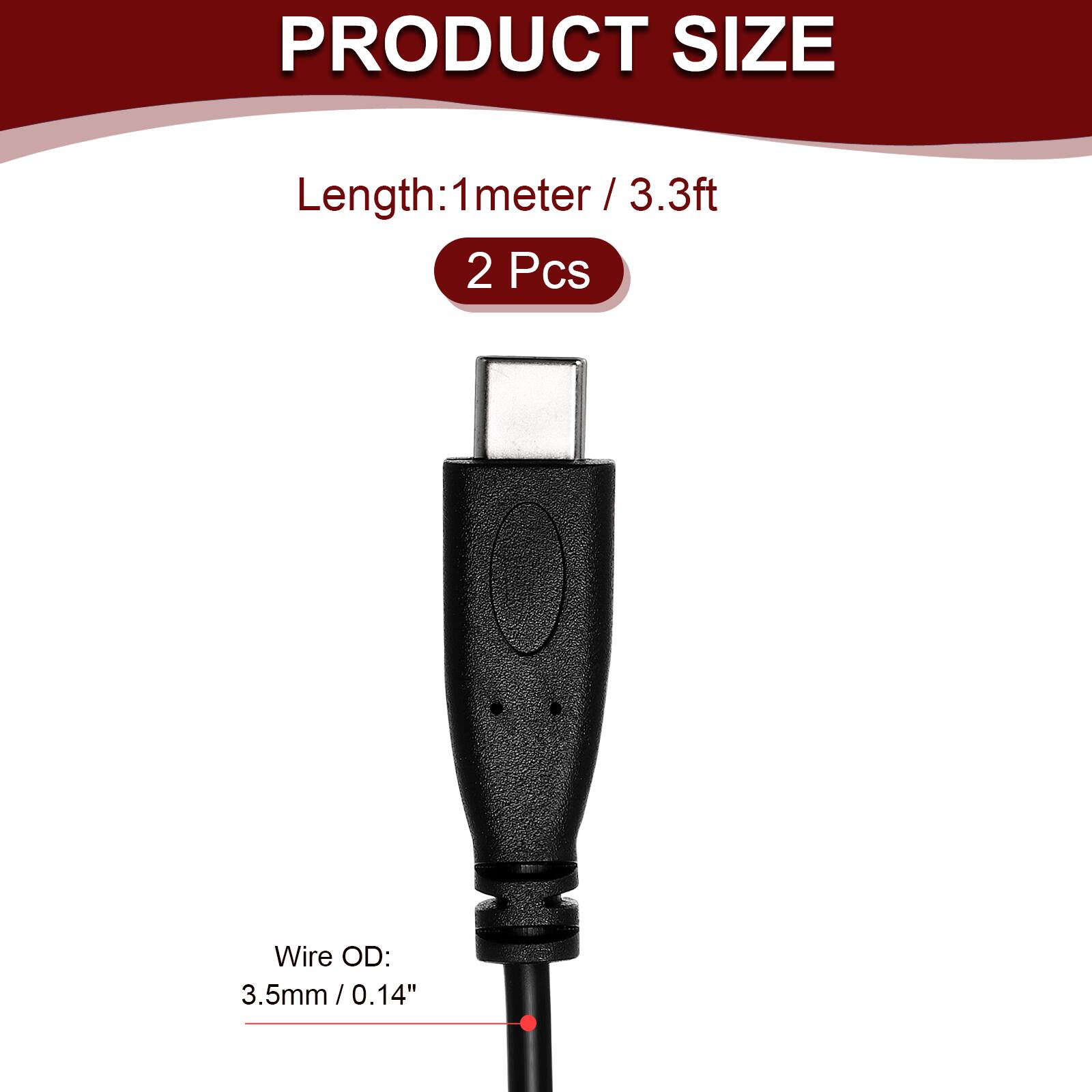 PRODUCT SIZE  
Length: 1 meter / 3.3 ft  
2 Pcs  
Wire OD: 3.5 mm / 0.14"