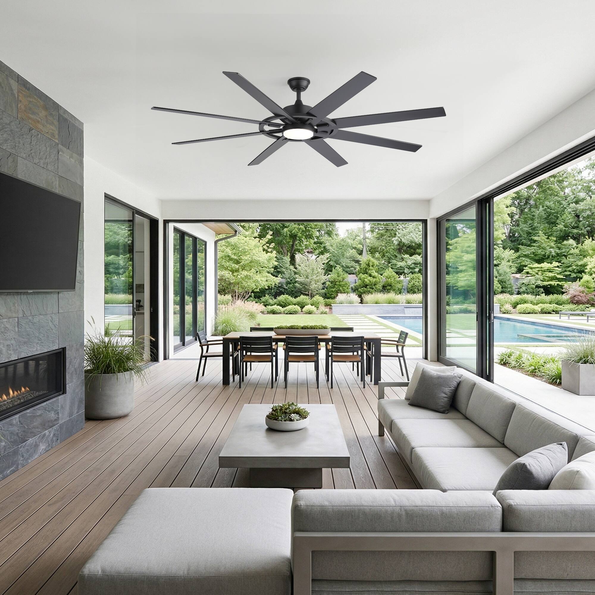 Alt View 4. Breezary - 72-Inch Ceiling Fan with LED Light, 8 Plywood Blades, 6-Speed Remote, Timer, Tri-Color Dimmable Light, Dual Downrods - 72-Inch Black.
