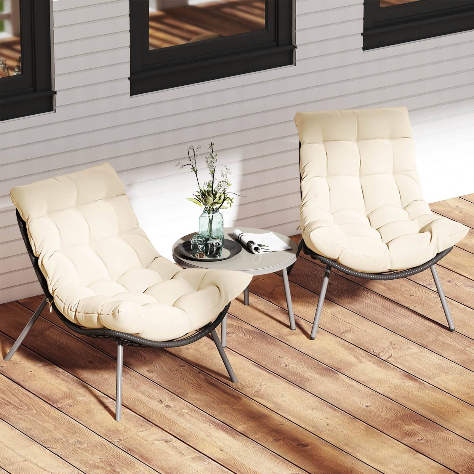 Alt View 1. Costway - Costway 3 PCS Patio Furniture Set with Cushioned Papasan Chairs Tempered Glass Coffee Table - Brown.
