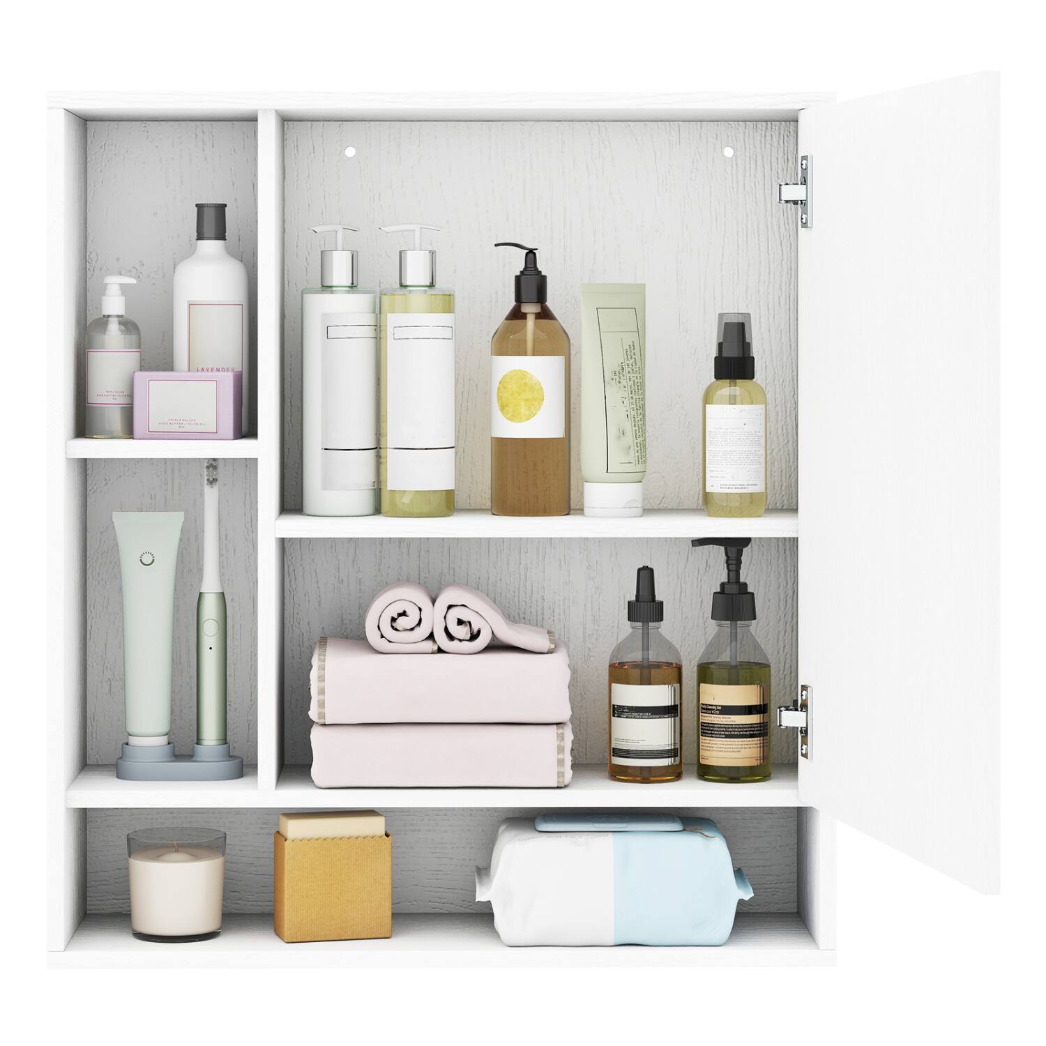 Alt View 2. WELLFOR - Wall-Mounted Bathroom Cabinet with Mirror Door, Adjustable Shelf and Open Storage - White.
