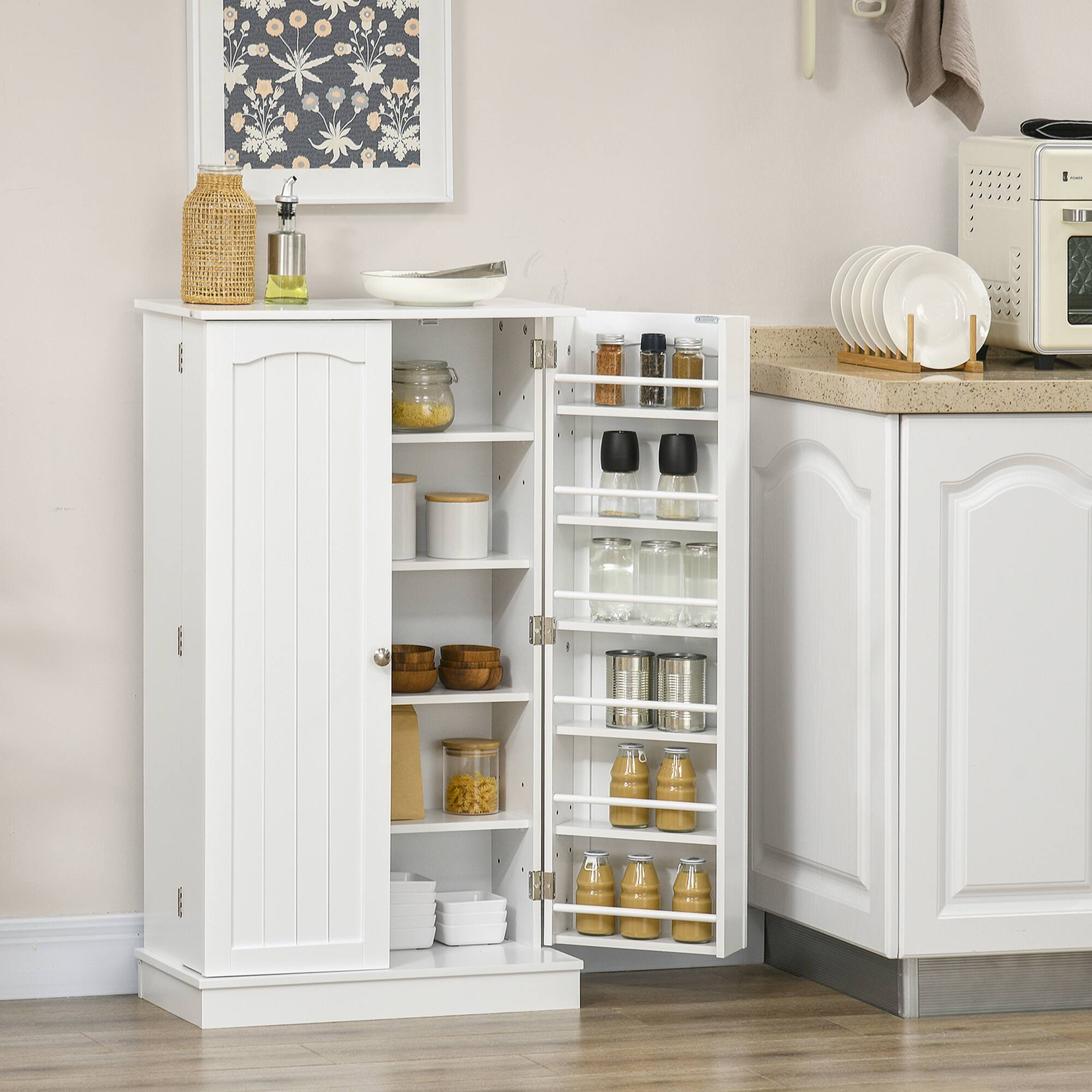 Alt View 1. Homcom - Kitchen Pantry Cabinet, Kitchen Cabinet with 12 Door Shelves, Double Doors, 5-tier Shelving - White.