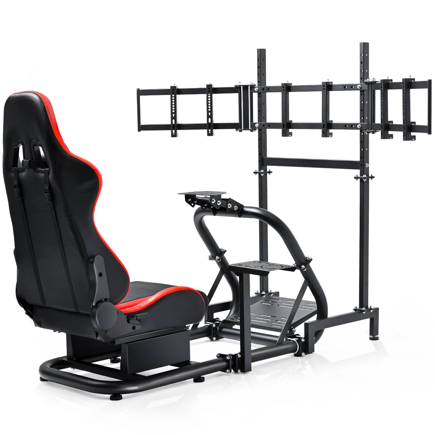 Front. Dardoo - Dardoo Racing Simulator Cockpit with Triple Monitor Stand and Red Racing Seat,Fits for Logitech, Thrustmaster, Fanatec - Red & Black.
