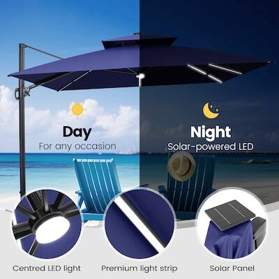 Day  
For any occasion  

Night  
Solar-powered LED  

Centred LED light  
Premium light strip  
Solar Panel