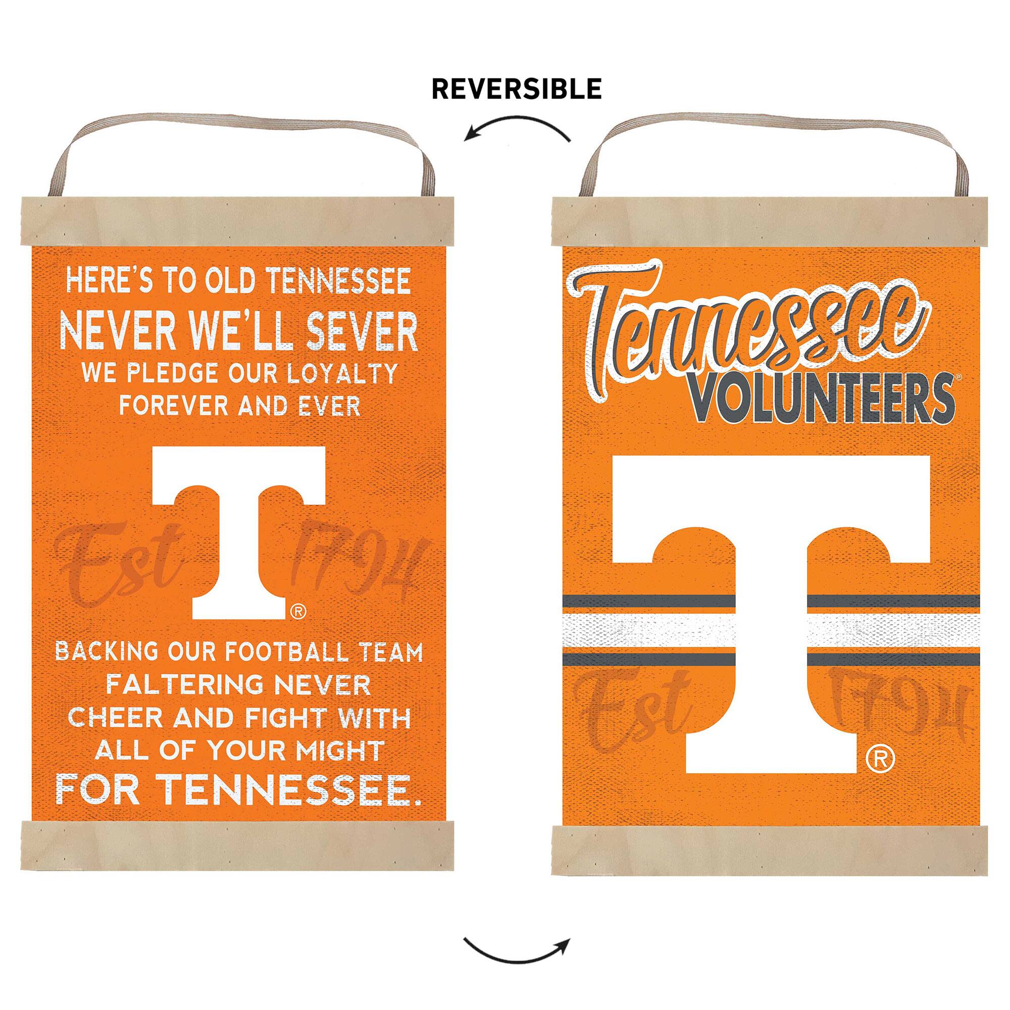 HERE'S TO OLD TENNESSEE  
NEVER WE'LL SEVER  
WE PLEDGE OUR LOYALTY  
FOREVER AND EVER  

Est 1794  

BACKING OUR FOOTBALL TEAM  
FALTERING NEVER  
CHEER AND FIGHT WITH  
ALL OF YOUR MIGHT  
FOR TENNESSEE.  

Tennessee VOLUNTEERS  
Est 1794