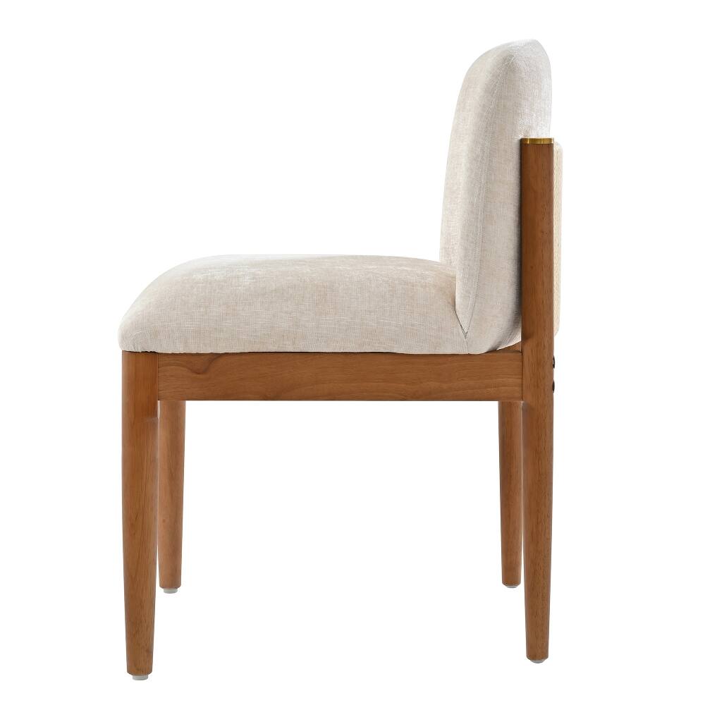 Alt View 4. Loheer - Loheer Modern Dining Chairs Set of 2 Walnut Solid Wood Legs Woven Rope Backrest Kitchen Chairs Beige Upholstered - Walnut.
