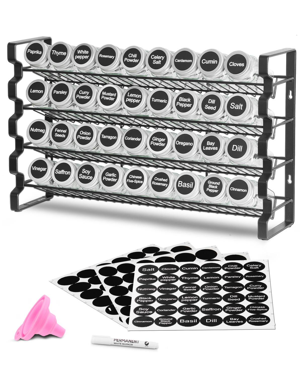 VEVOR - Spice Rack Organizer for Cabinet, Spice Organizer with 36 Empty Spice Jars, Lids, Spice Labels, and Funnel Complete Set - Black