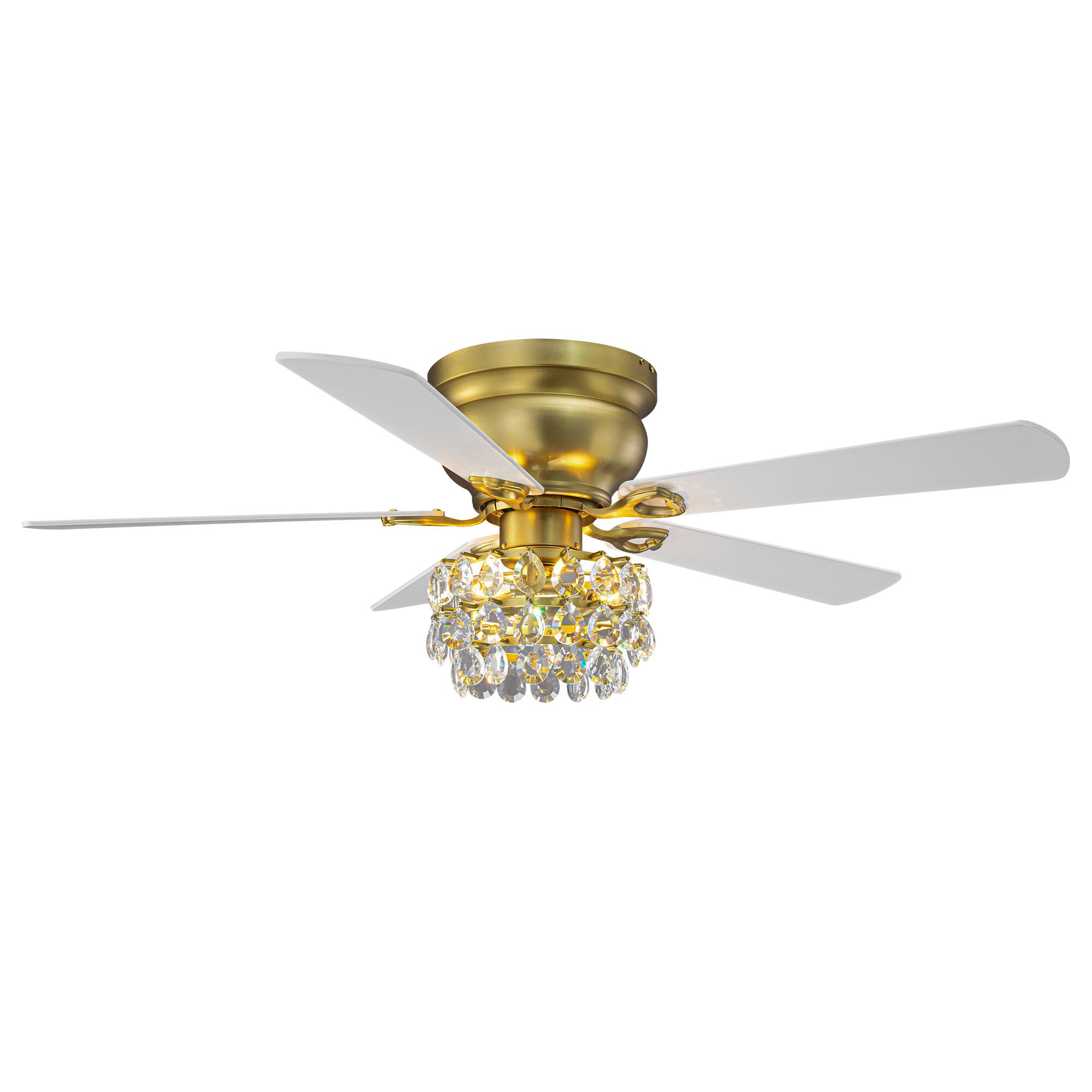 Alt View 5. Parrot Uncle - 48" Modern Crystal Low Profile Ceiling Fan with Light Kit and Remote - Modern Brass.