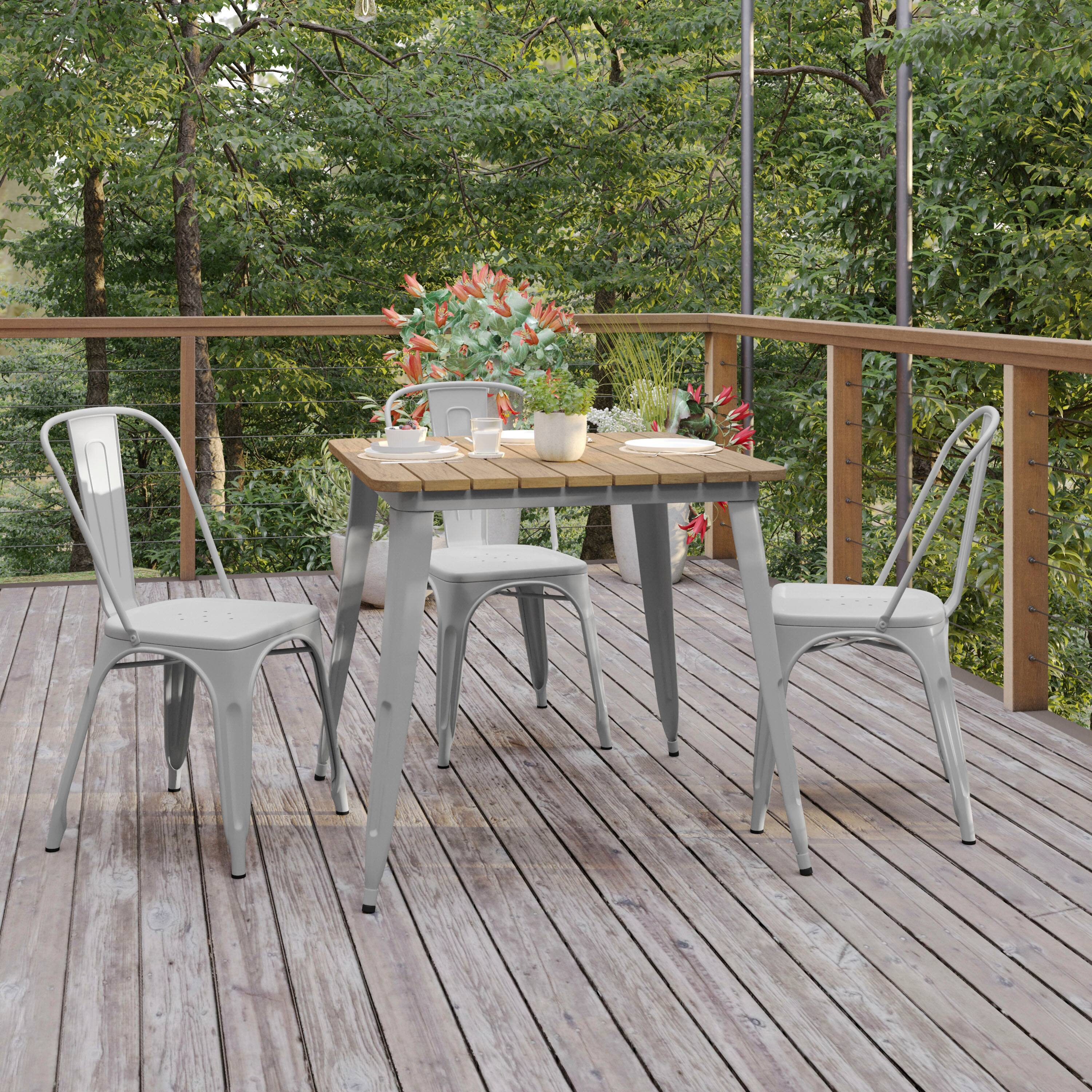 Alt View 2. Flash Furniture - Declan Commercial Grade Indoor/Outdoor Dining Table, 31.5" Square All Weather Brown Poly Resin Top with Silver Steel Bas - Gray.