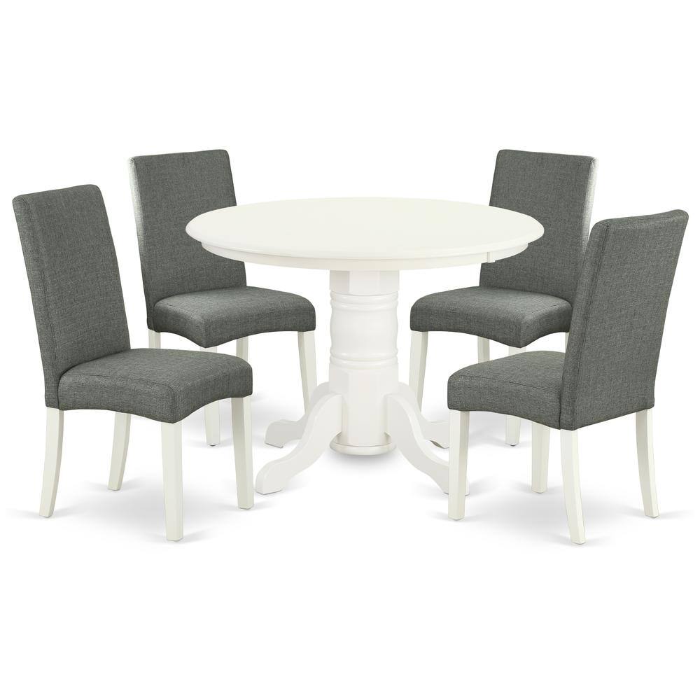 Back. East West Furniture - Dining Room Set Linen White - Brown.